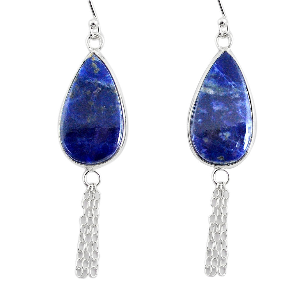 13.66cts natural blue sodalite 925 silver handmade dangle earrings r75613