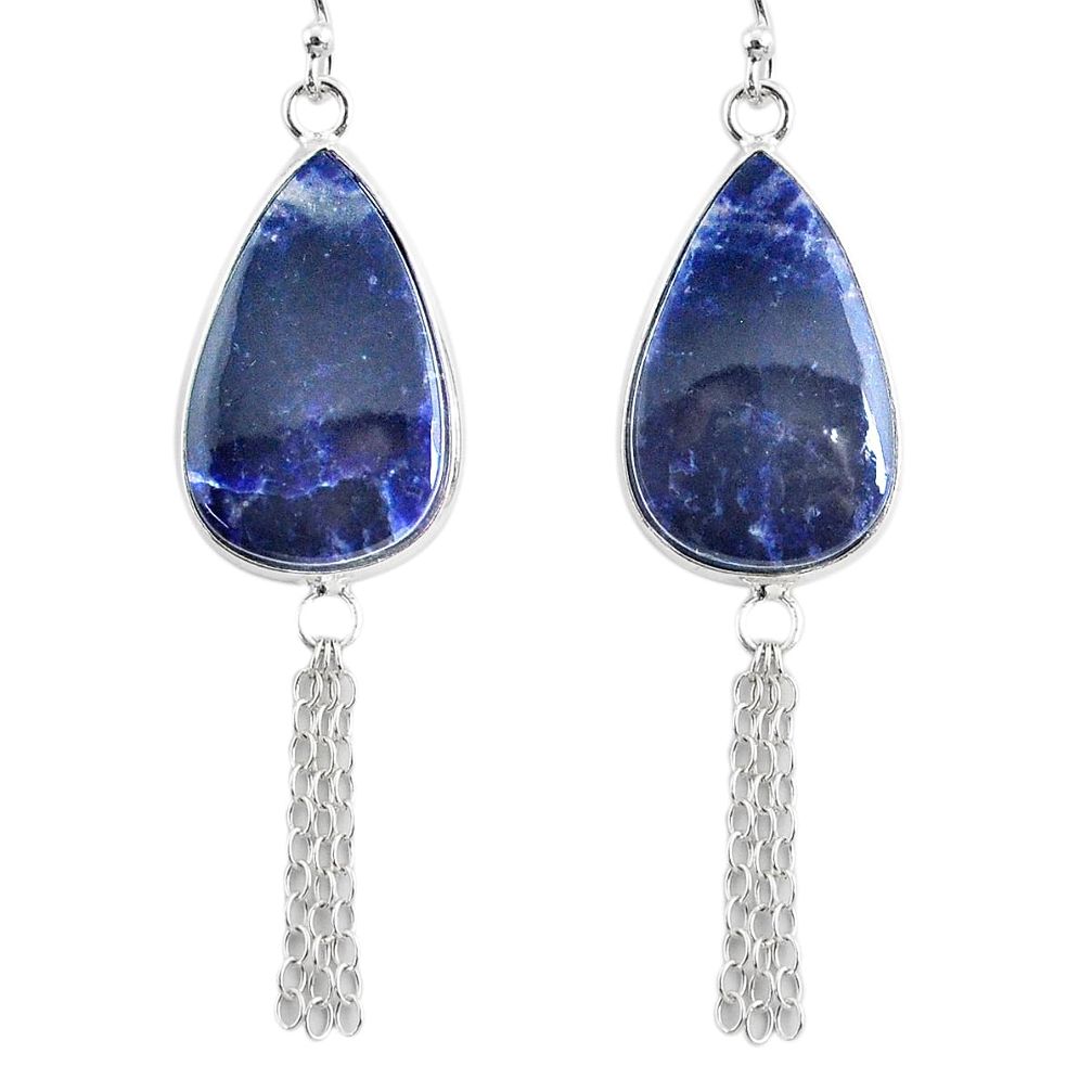 14.91cts natural blue sodalite 925 silver handmade dangle earrings r75616