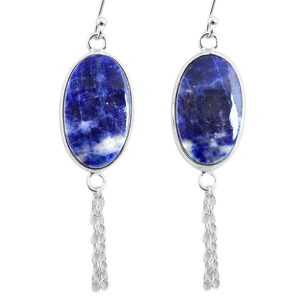 12.99cts natural blue sodalite 925 silver handmade dangle earrings r75617