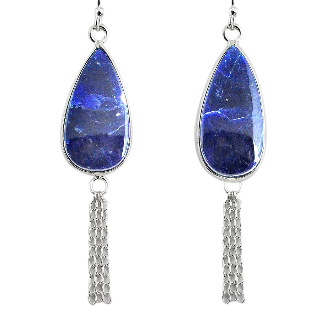 14.24cts natural blue sodalite 925 silver handmade dangle earrings r75619