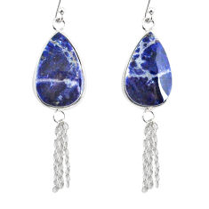 12.38cts natural blue sodalite 925 silver handmade dangle earrings r75620