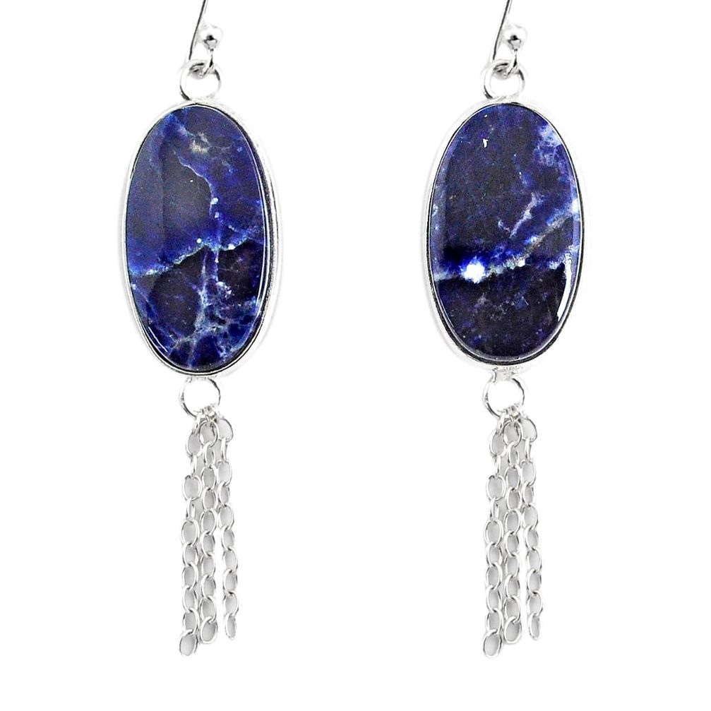 14.91cts natural blue sodalite 925 silver handmade dangle earrings r75658