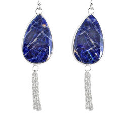 14.82cts natural blue sodalite 925 silver handmade dangle earrings r75659