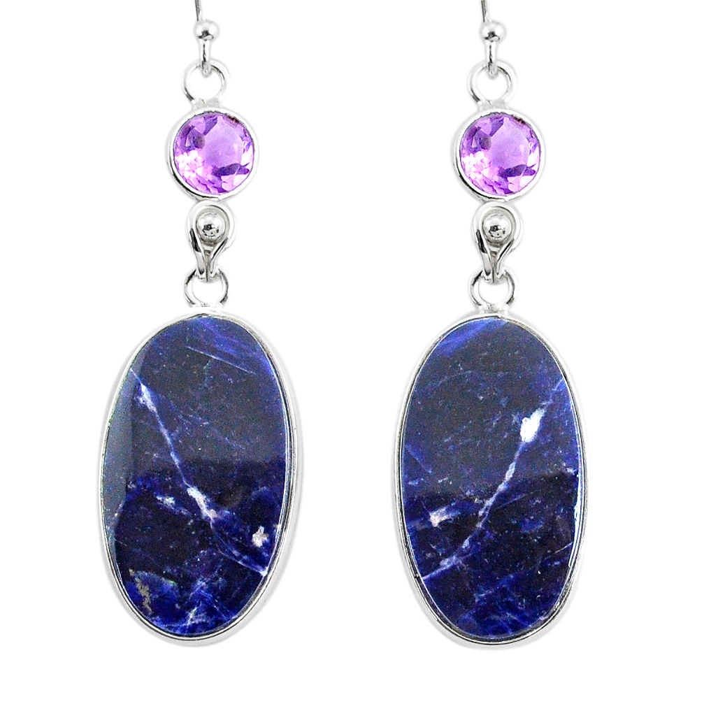 16.71cts natural blue sodalite amethyst 925 silver dangle earrings r75607