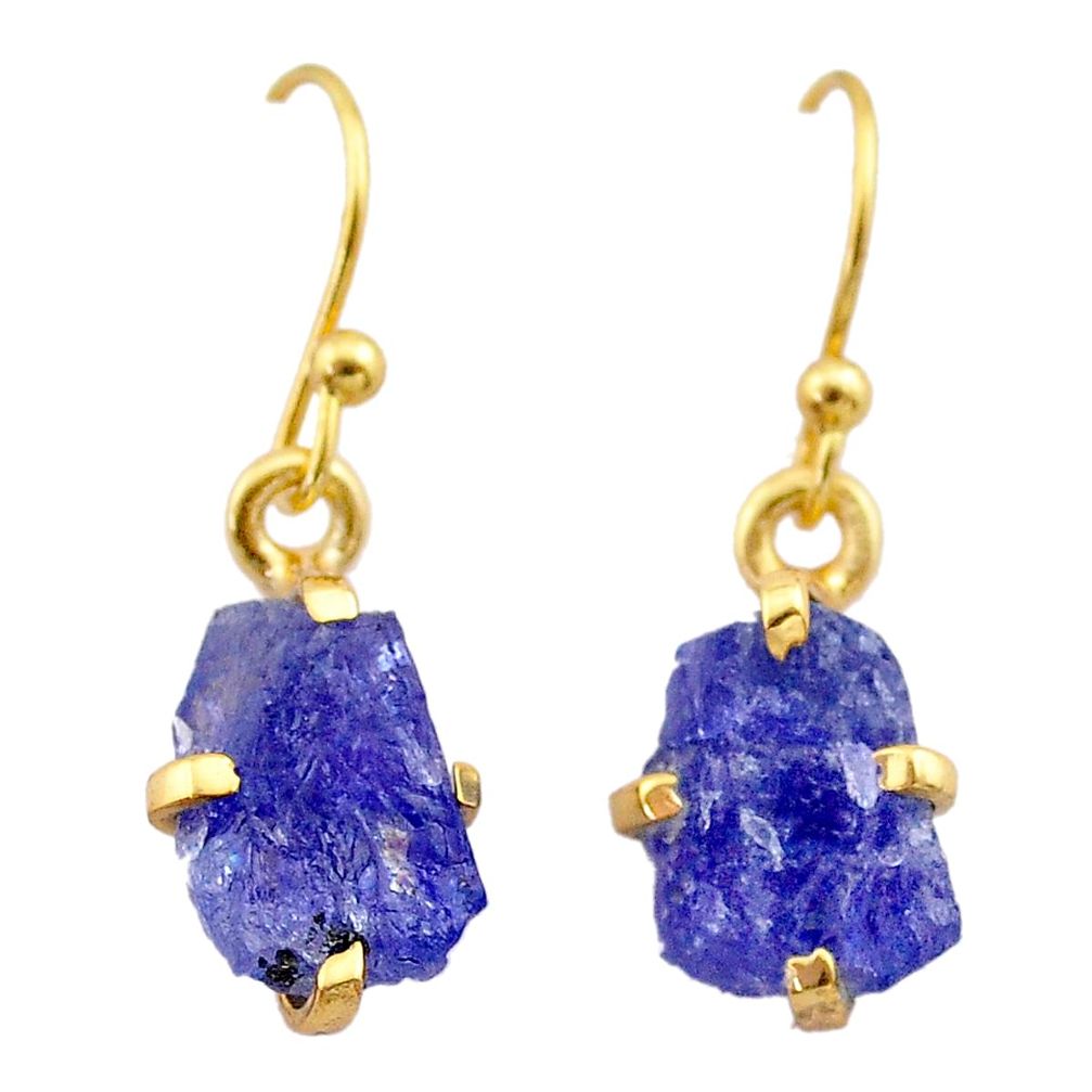 5.07cts natural blue tanzanite raw 14k gold handmade dangle earrings t29825