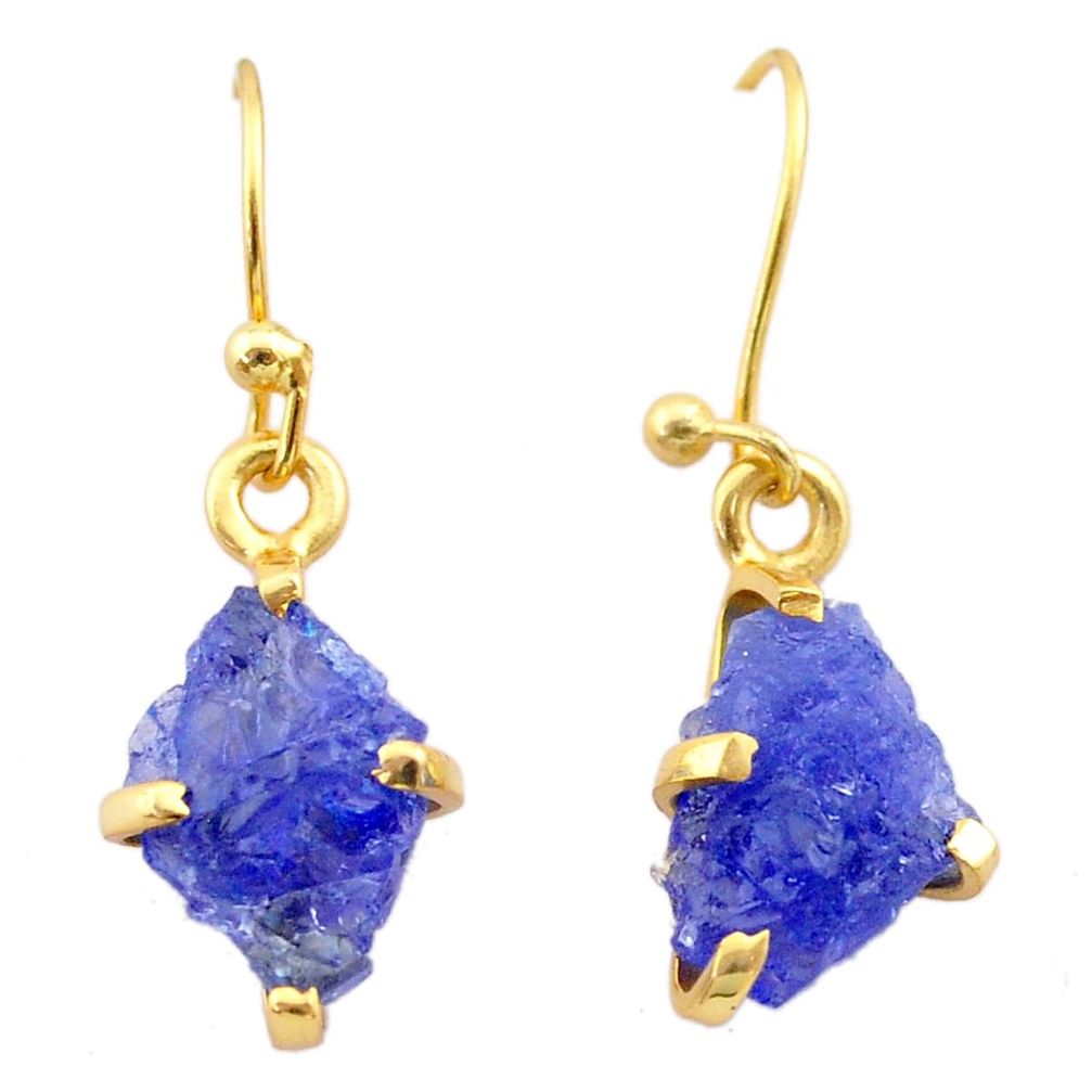 5.10cts natural blue tanzanite raw 14k gold handmade dangle earrings t29826