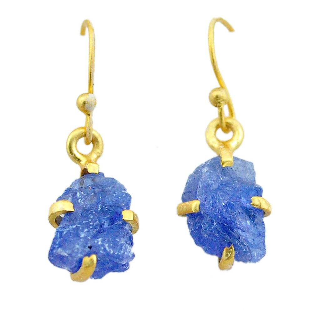 6.94cts natural blue tanzanite raw 925 silver 14k gold earrings jewelry t51182