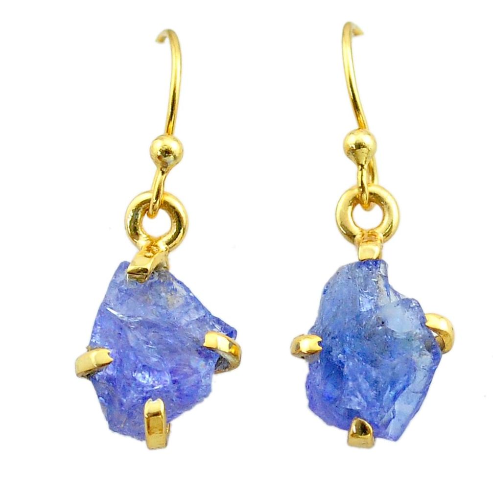 5.29cts natural blue tanzanite raw 925 silver 14k gold earrings jewelry t51185