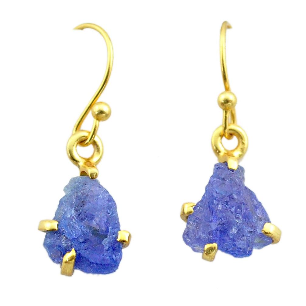 5.85cts natural blue tanzanite raw 925 silver 14k gold earrings jewelry t51187