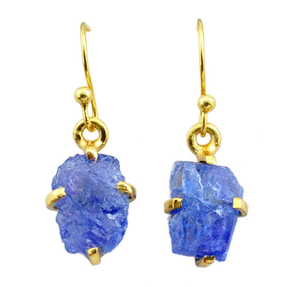 6.33cts natural blue tanzanite raw 925 silver 14k gold earrings jewelry t51189