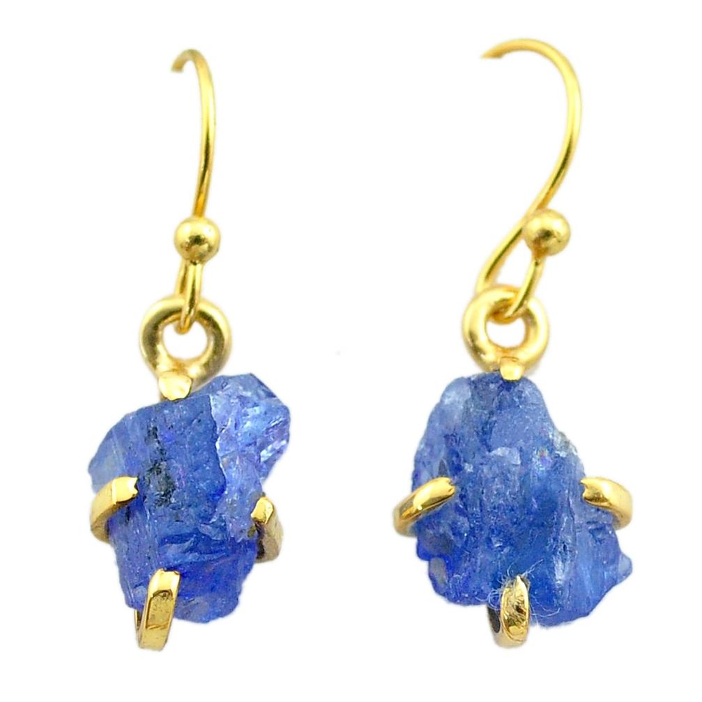 6.41cts natural blue tanzanite raw 925 silver 14k gold earrings jewelry t51191