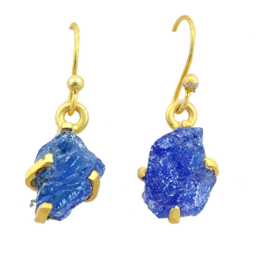 6.97cts natural blue tanzanite raw 925 silver 14k gold earrings jewelry t51193