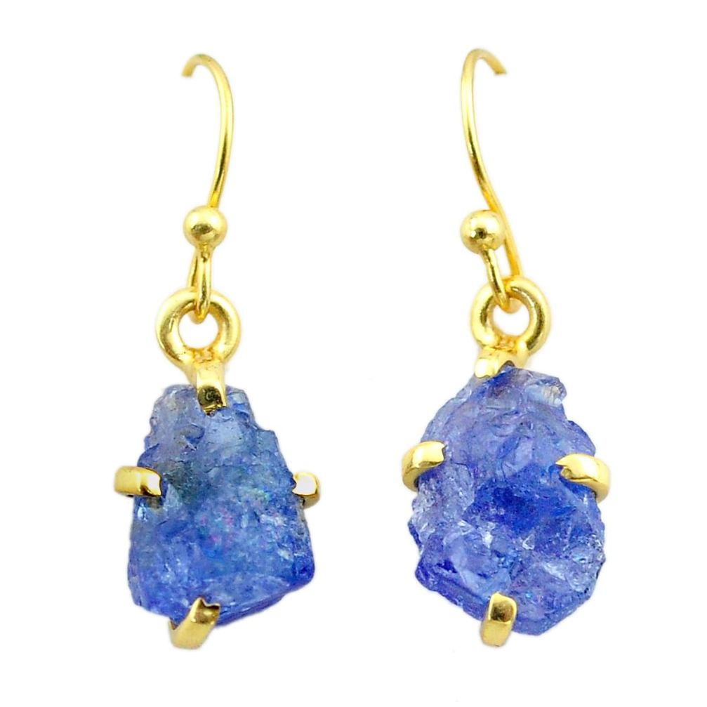 6.94cts natural blue tanzanite raw 925 silver 14k gold earrings jewelry t51197