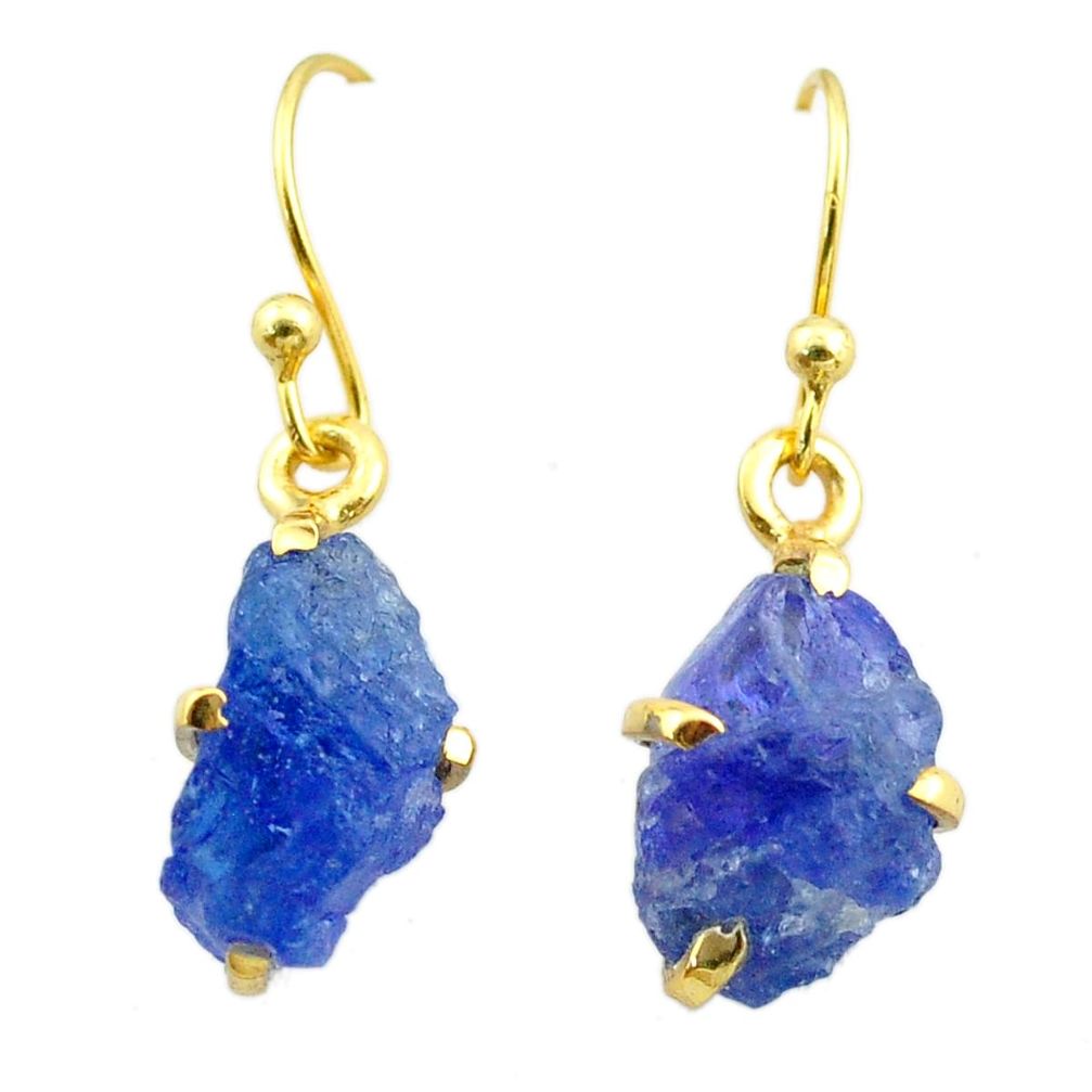7.31cts natural blue tanzanite raw 925 silver 14k gold earrings jewelry t51198