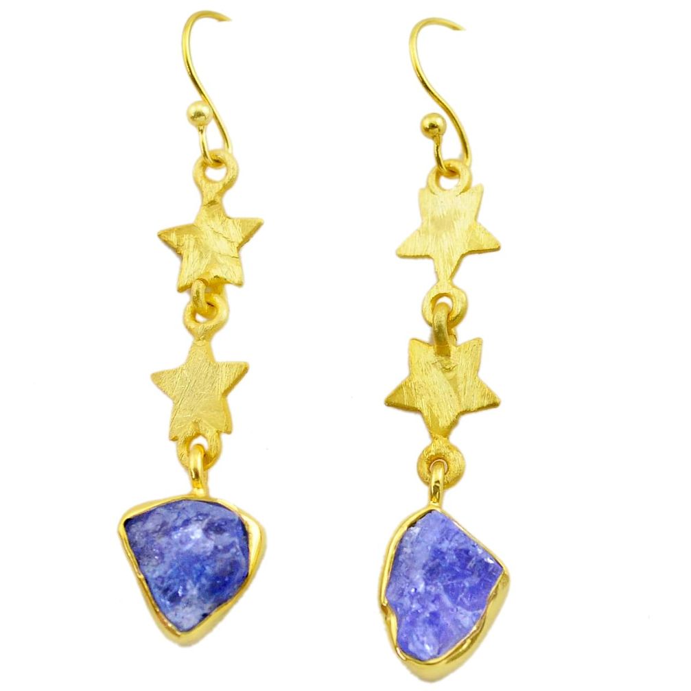 9.37cts natural blue tanzanite rough 925 silver 14k gold star earrings t29796