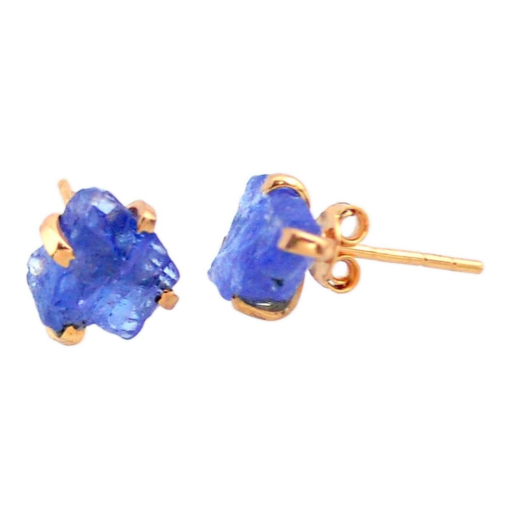 5.77cts natural blue tanzanite raw 14k rose gold handmade stud earrings t29846