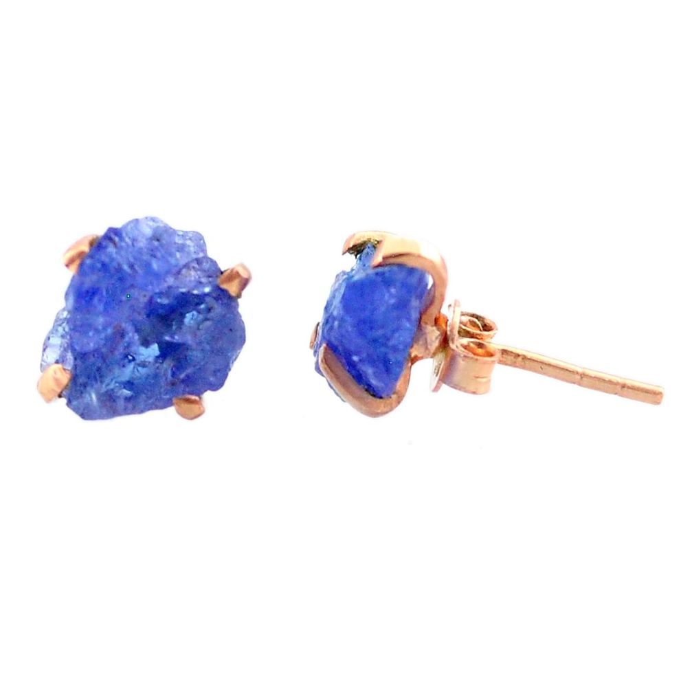 5.77cts natural blue tanzanite raw 14k rose gold handmade stud earrings t29848