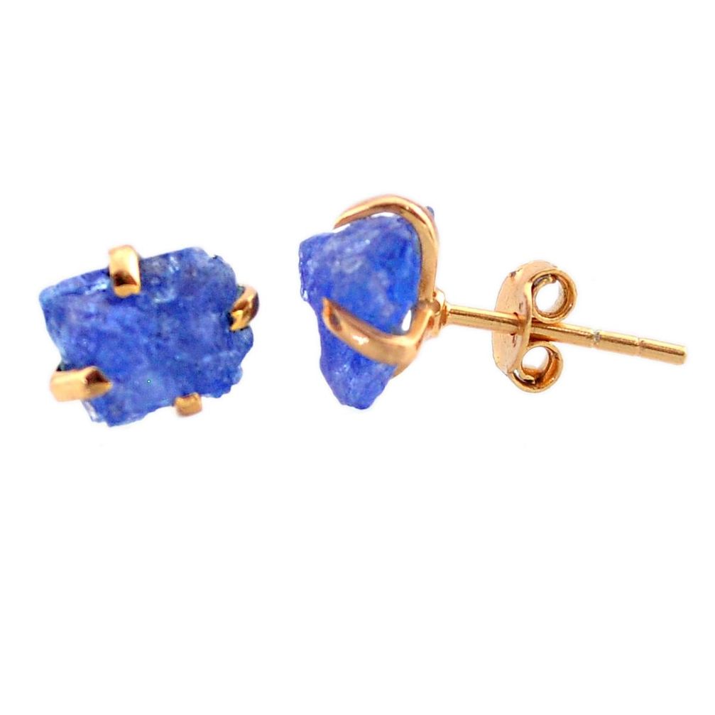 5.21cts natural blue tanzanite raw 14k rose gold handmade stud earrings t29849