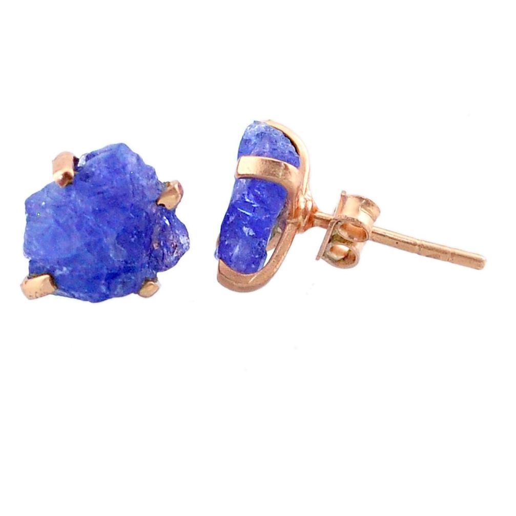 6.27cts natural blue tanzanite rough 14k gold handmade stud earrings t29860