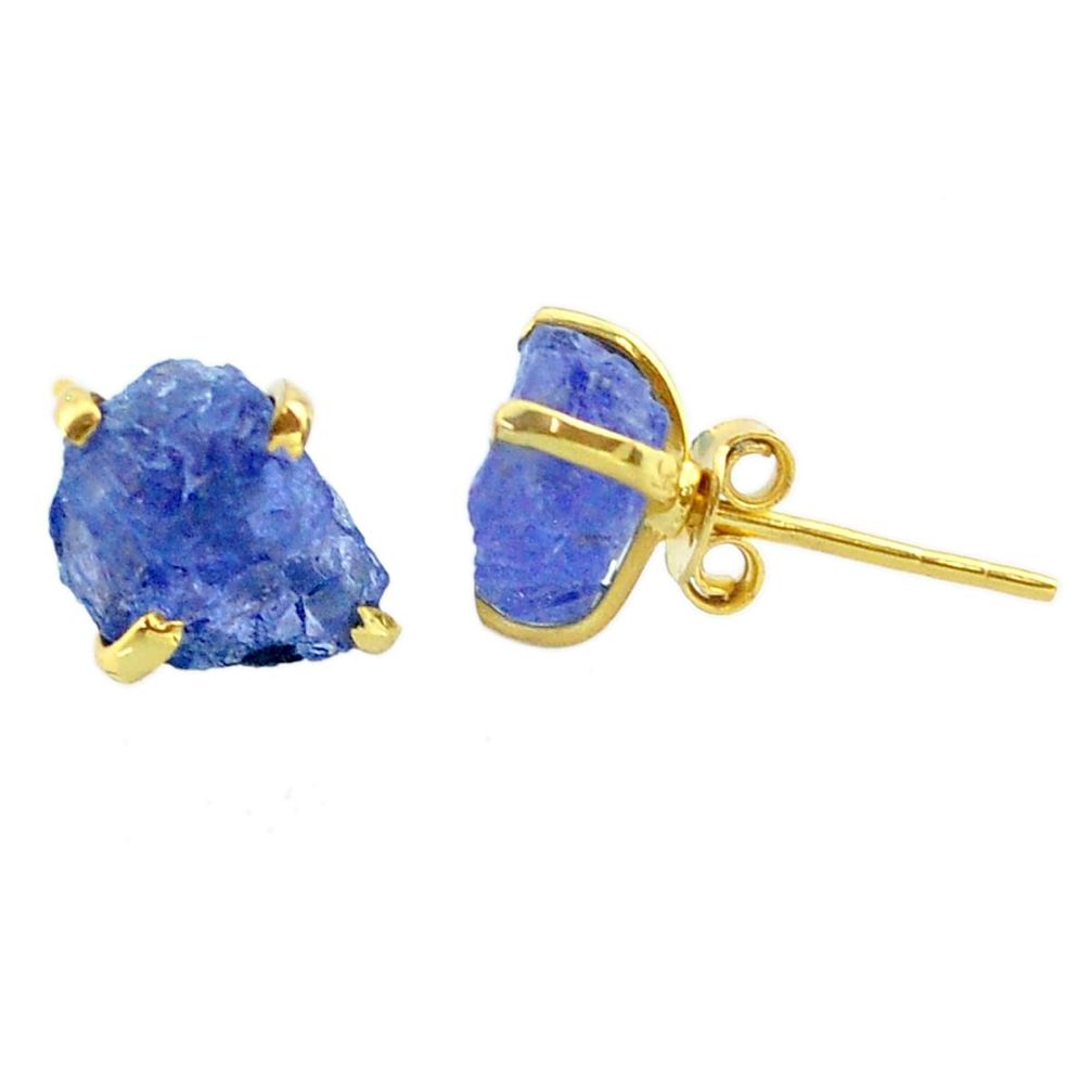 7.16cts natural blue tanzanite raw 14k gold handmade stud earrings t29877