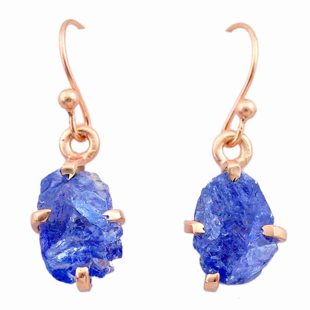 5.60cts natural blue tanzanite raw 14k rose gold handmade earrings t29831