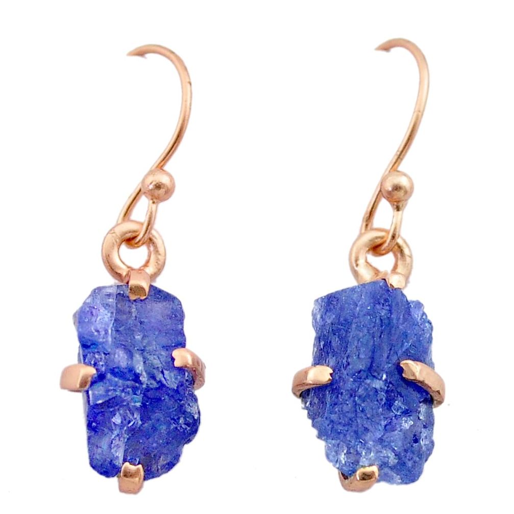 6.70cts natural blue tanzanite raw 14k rose gold handmade earrings t29833