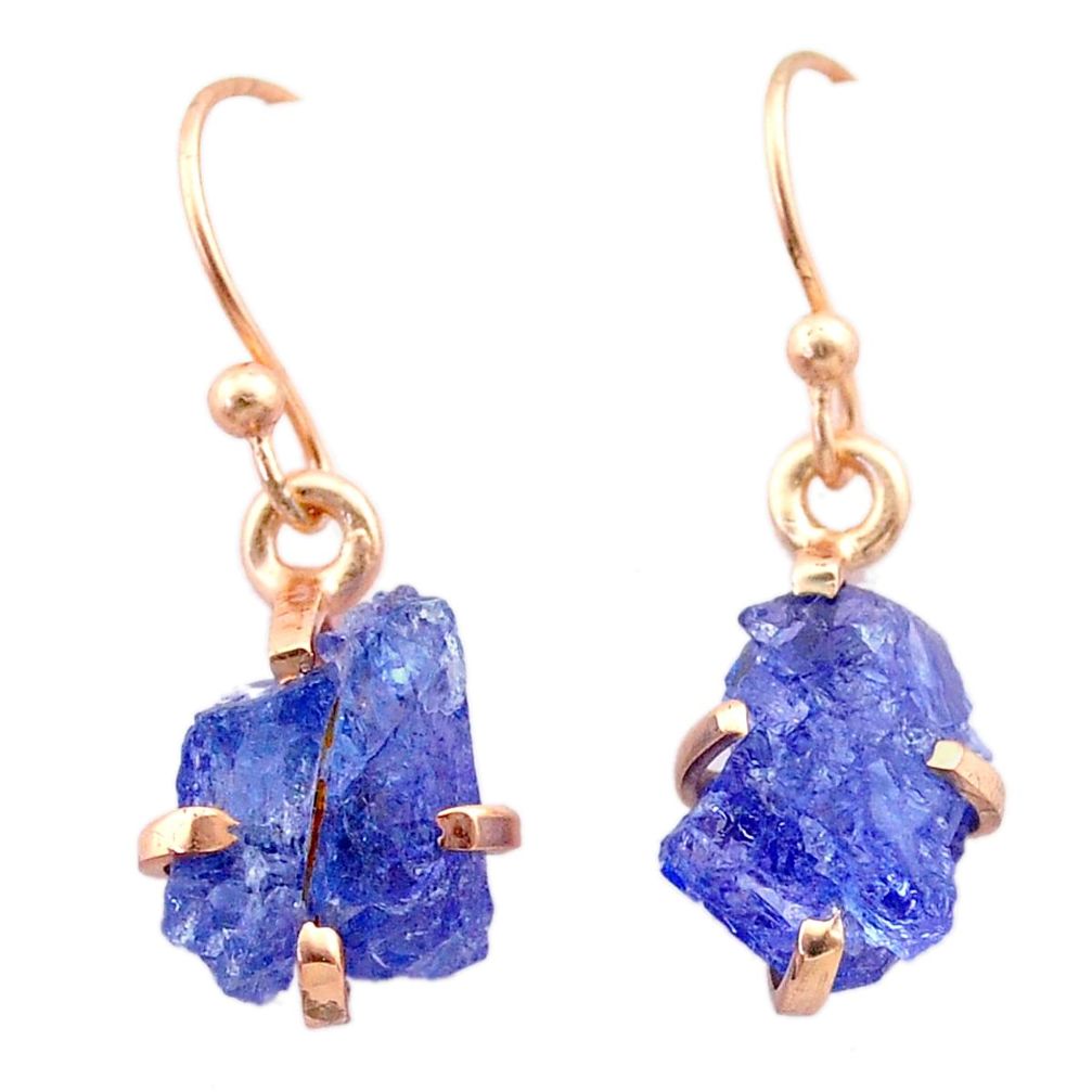 5.67cts natural blue tanzanite raw 14k rose gold handmade earrings t29835