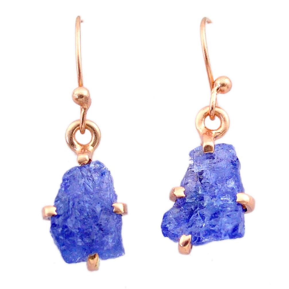 6.23cts natural blue tanzanite raw 14k rose gold handmade earrings t29837