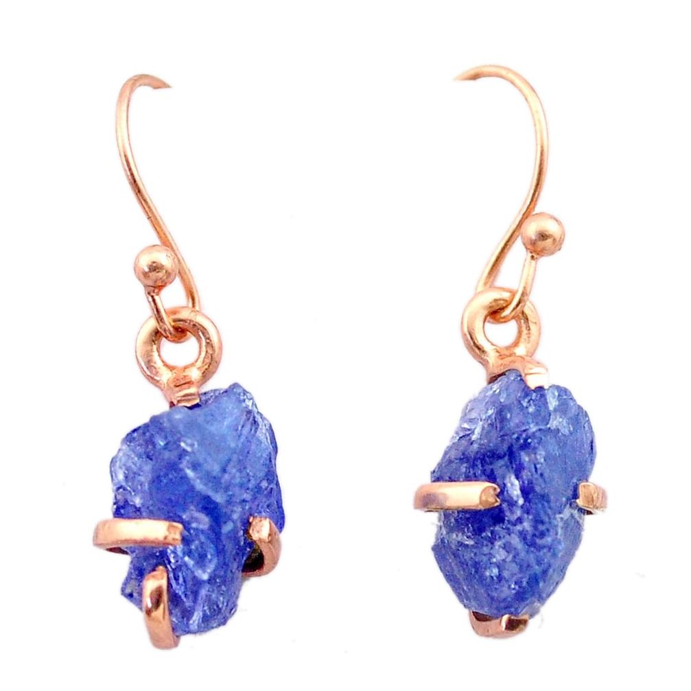6.12cts natural blue tanzanite raw 14k rose gold handmade earrings t29838