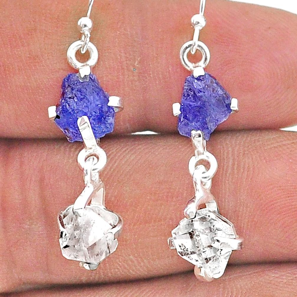 9.54cts natural blue tanzanite raw 925 silver dangle earrings jewelry t15306