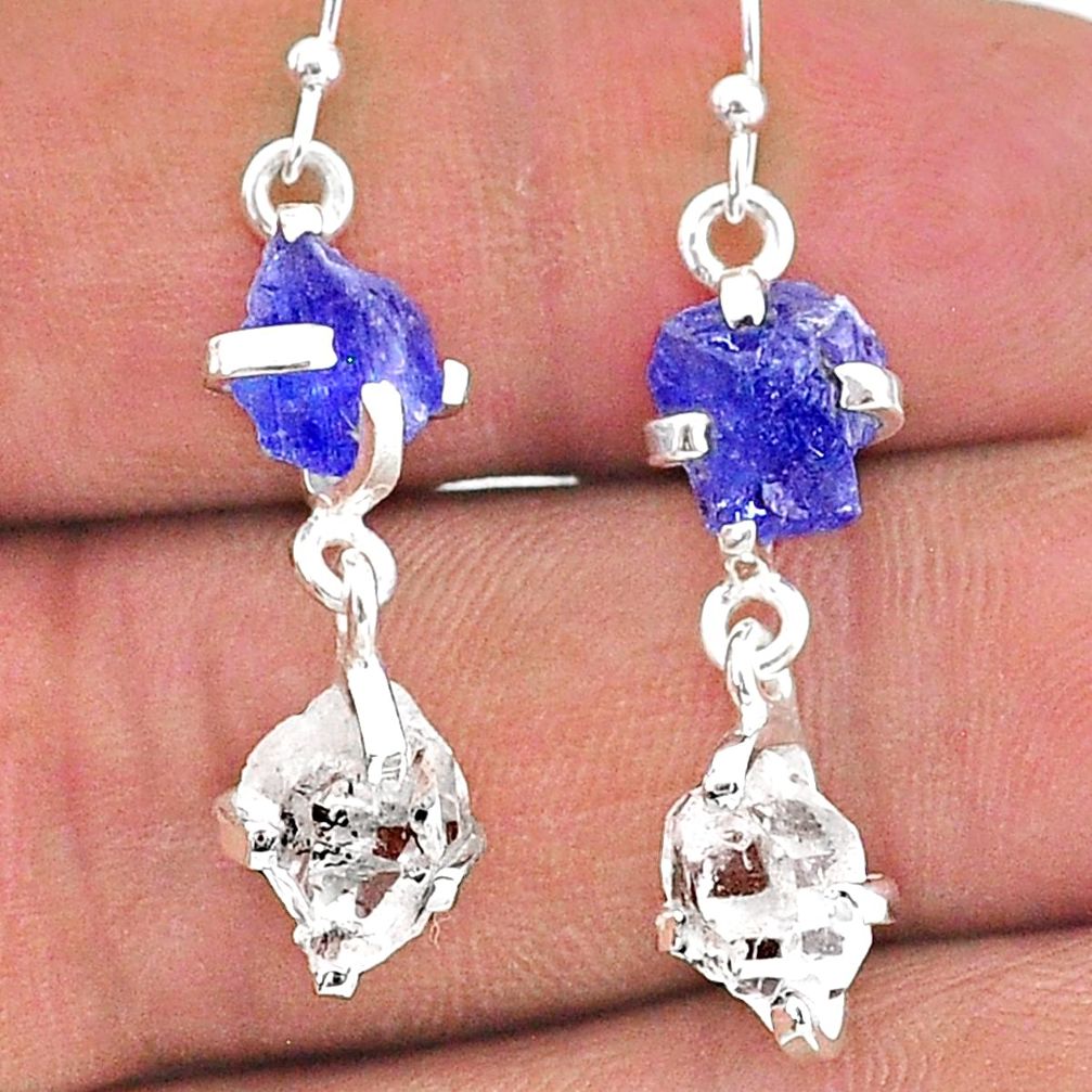 10.41cts natural blue tanzanite raw 925 silver dangle earrings jewelry t15307