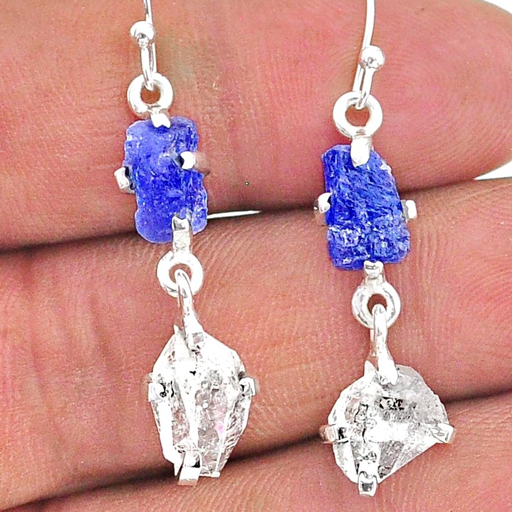 10.70cts natural blue tanzanite raw 925 silver dangle earrings jewelry t15310