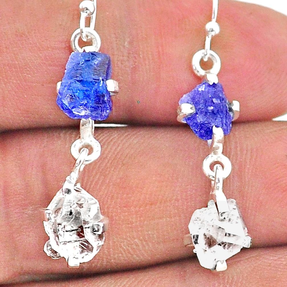 10.12cts natural blue tanzanite raw 925 silver dangle earrings t15303