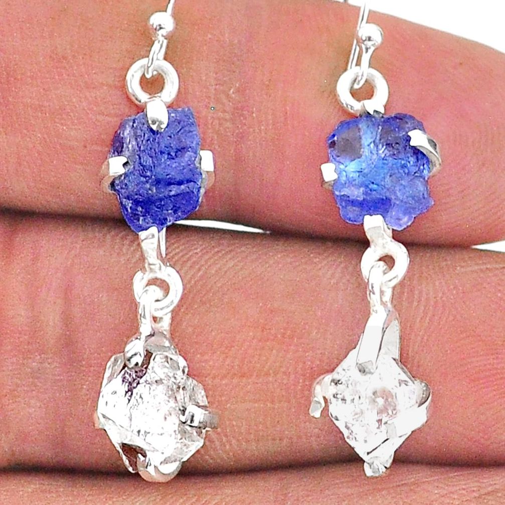 10.35cts natural blue tanzanite raw 925 silver dangle earrings t15309