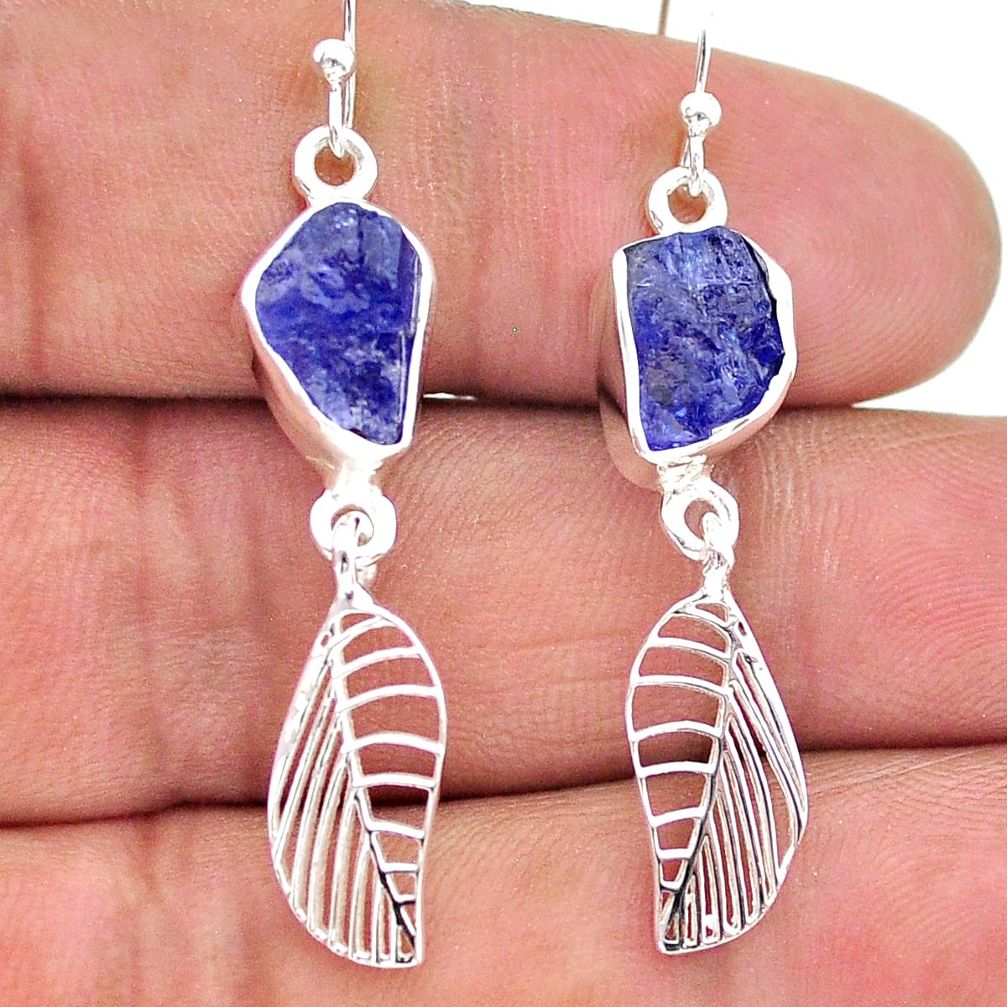 9.26cts natural blue tanzanite raw 925 silver deltoid leaf earrings t17197