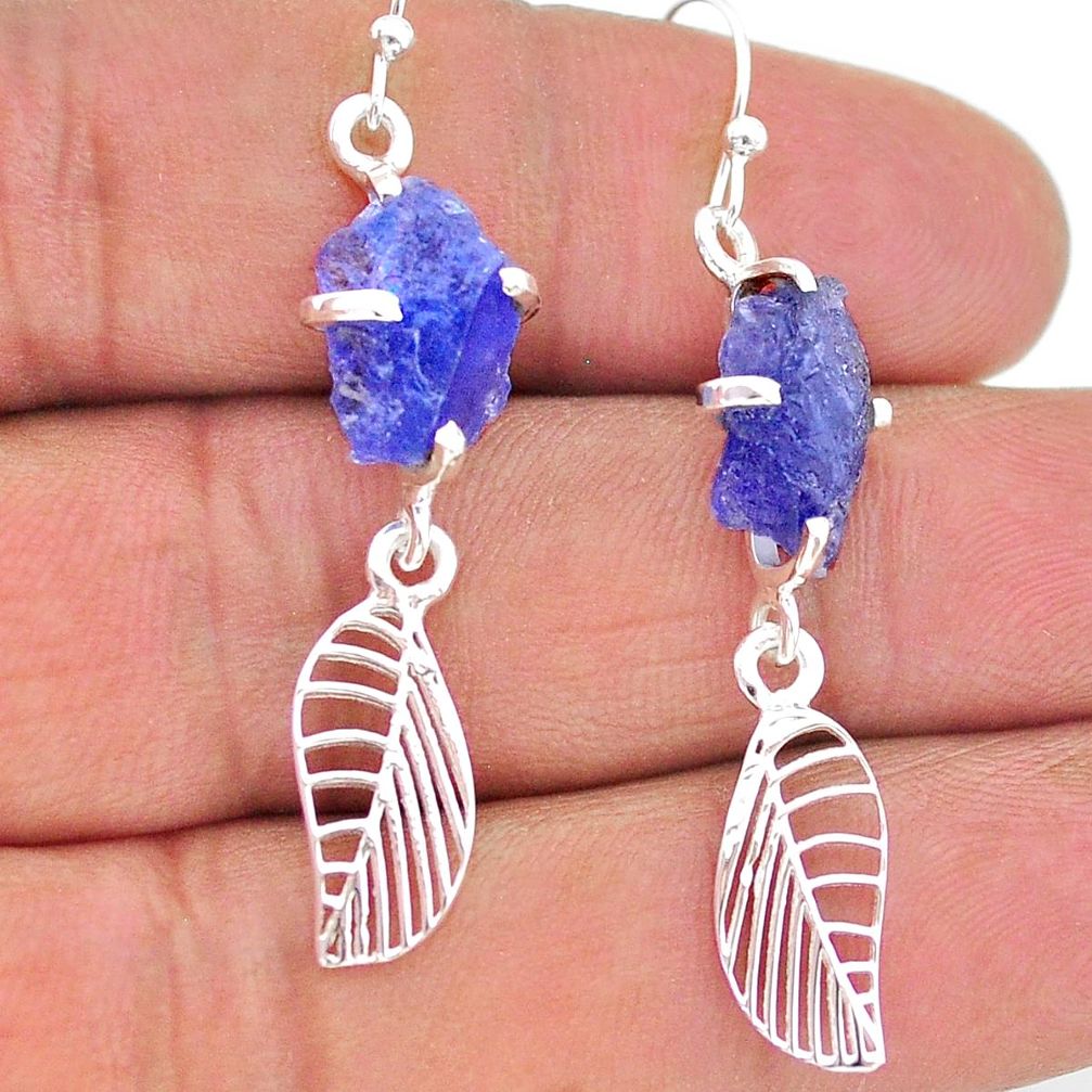 9.37cts natural blue tanzanite raw 925 silver deltoid leaf earrings t17241