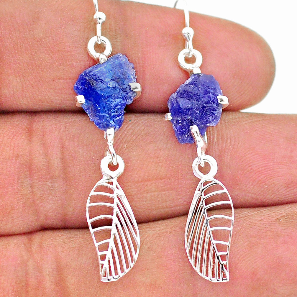 8.03cts natural blue tanzanite raw 925 silver deltoid leaf earrings t17249