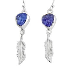 8.40cts natural blue tanzanite rough 925 silver feather earrings jewelry y25182