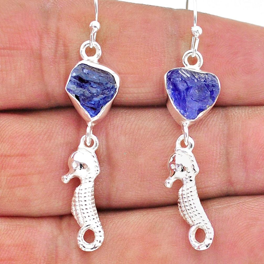 10.32cts natural blue tanzanite raw 925 silver seahorse earrings t17214