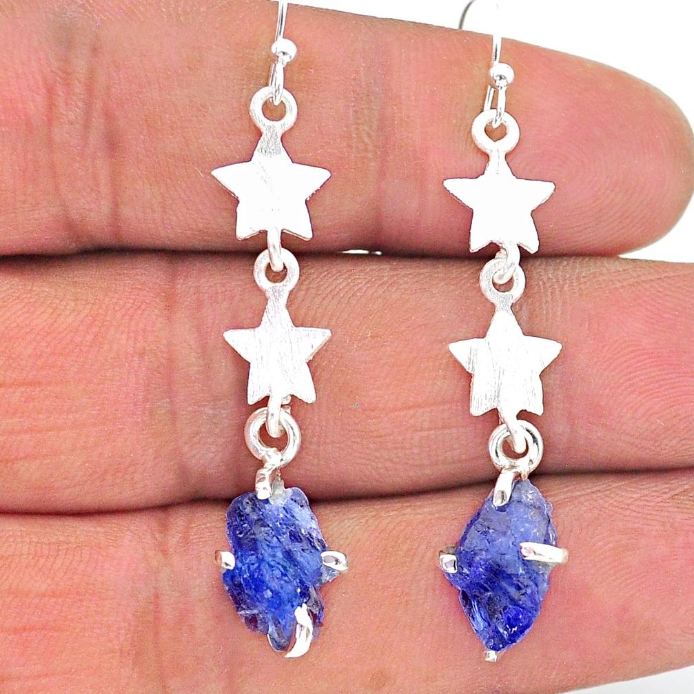 7.17cts natural blue tanzanite raw 925 silver star charm earrings t17244