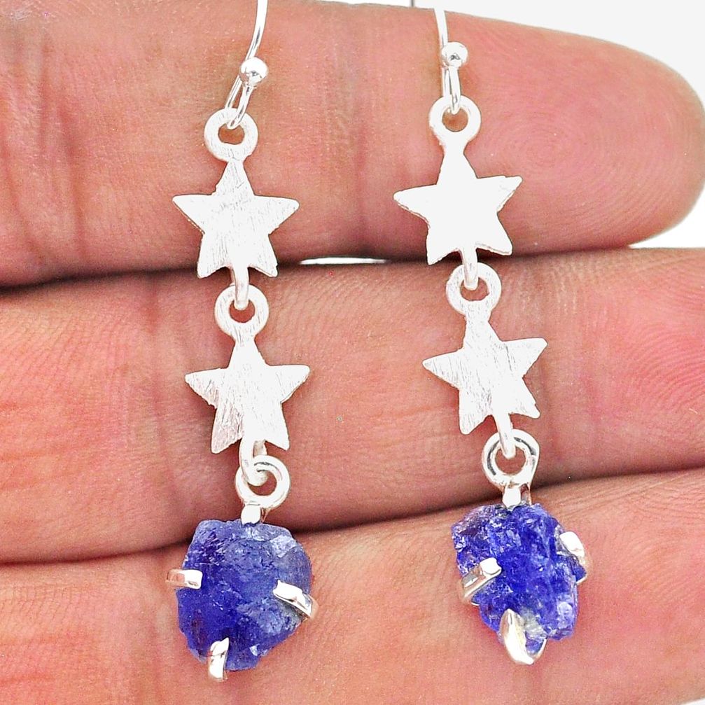 8.12cts natural blue tanzanite raw 925 silver star charm earrings t17247