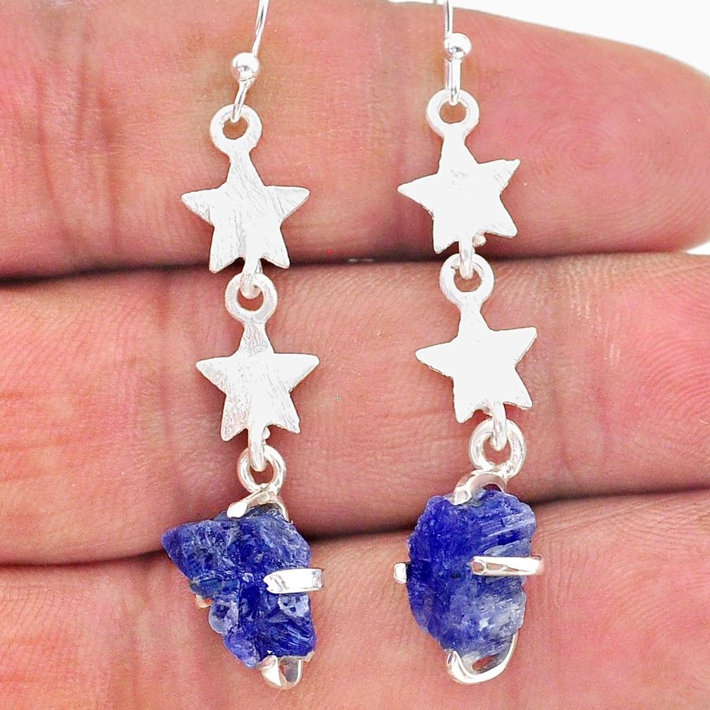 8.56cts natural blue tanzanite raw 925 silver star charm earrings t17255