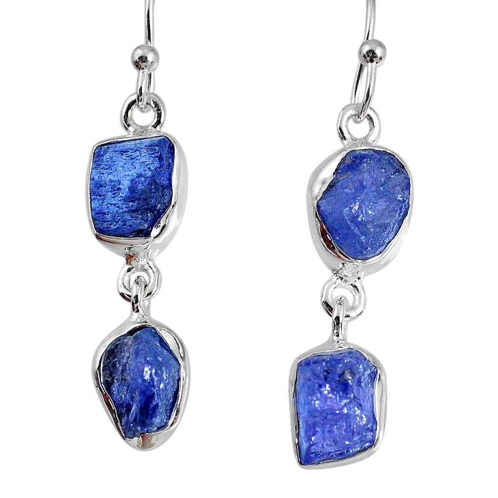 12.05cts natural blue tanzanite rough 925 sterling silver dangle earrings r60078
