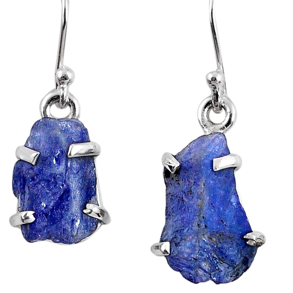 10.65cts natural blue tanzanite rough 925 sterling silver dangle earrings r62117