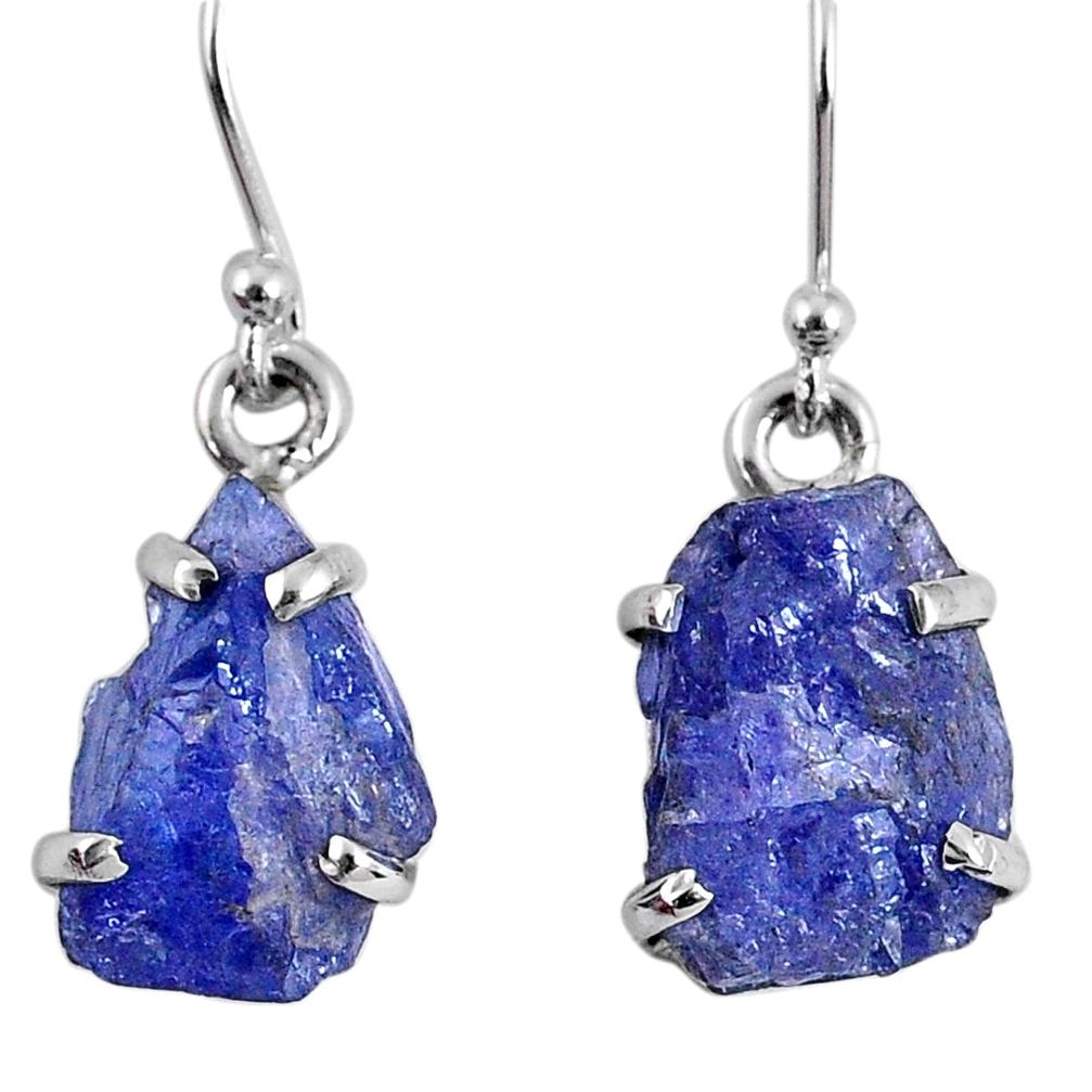 11.57cts natural blue tanzanite rough 925 sterling silver dangle earrings r62119