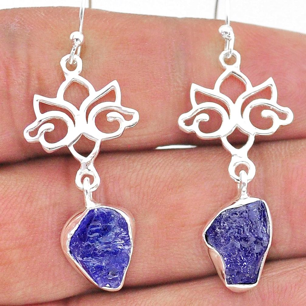 9.37cts natural blue tanzanite raw 925 sterling silver dangle earrings t17210