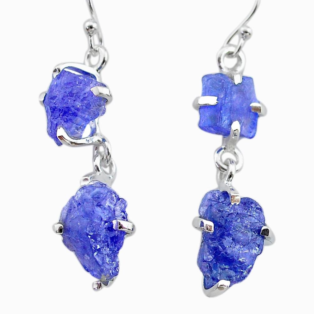 11.65cts natural blue tanzanite raw 925 sterling silver dangle earrings t21201