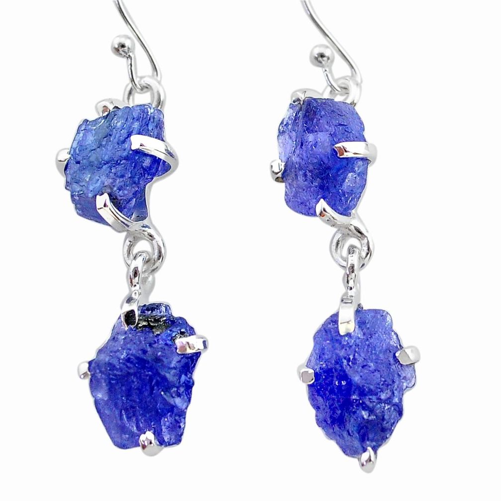 12.71cts natural blue tanzanite raw 925 sterling silver dangle earrings t21206