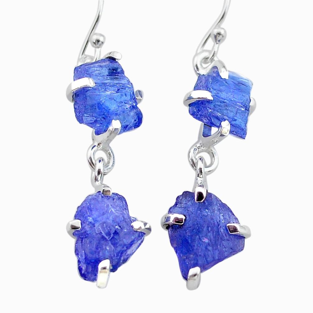 12.04cts natural blue tanzanite raw 925 sterling silver dangle earrings t21208