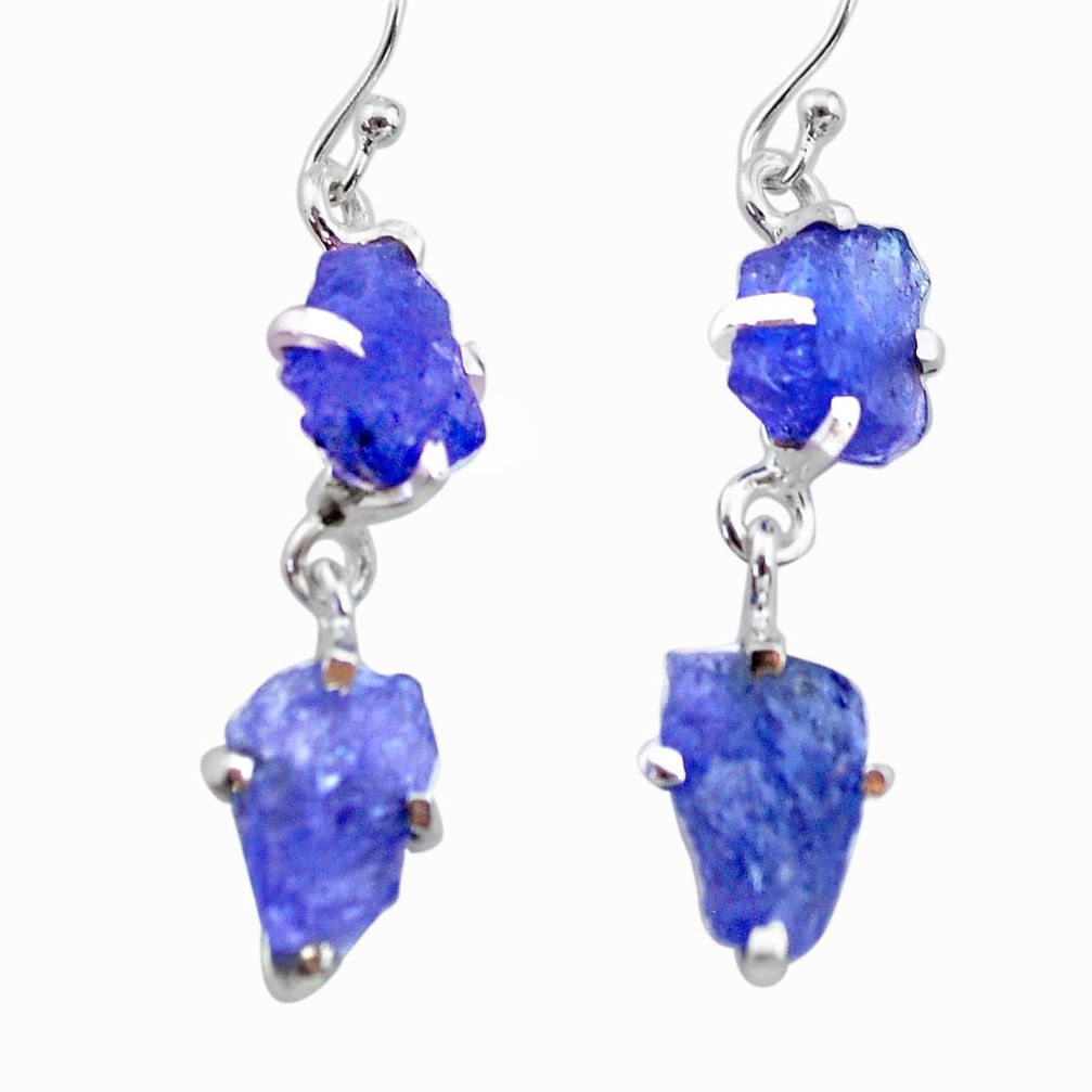 11.02cts natural blue tanzanite raw 925 sterling silver dangle earrings t21209